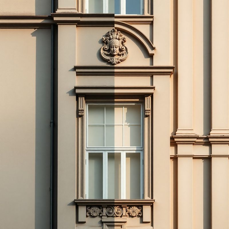 Editoriálna kompozícia v kamenisto-mätovej palete s detailom architektúry stredoeurópskej budovy